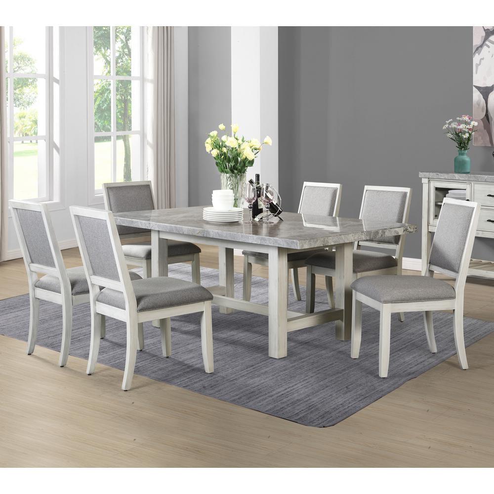 7pc Canova Dining Set Weathered White - Steve Silver Co.: Gray Velvet Chairs, Rectangle Table