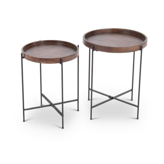 Set of 2 Capri Round Accent Tables Mango Wood with Iron Base - Steve Silver Co.