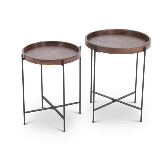 Set of 2 Capri Round Accent Tables Mango Wood with Iron Base - Steve Silver Co.