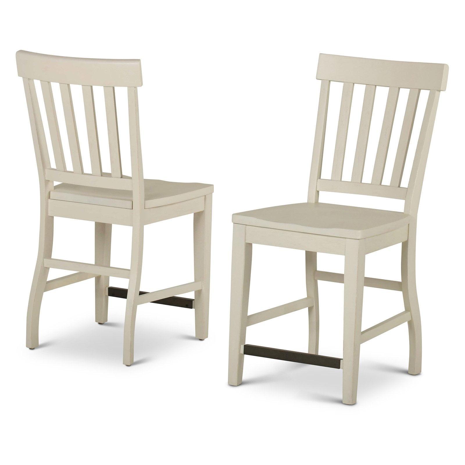 White Wood Counter Height Farmhouse Stools, Set of 2