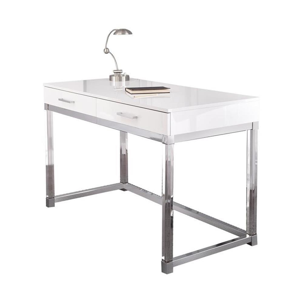 Everett Writing Desk White - Steve Silver Co.: Chrome & Acrylic, Modern Style, 2 Drawers, Compact Design