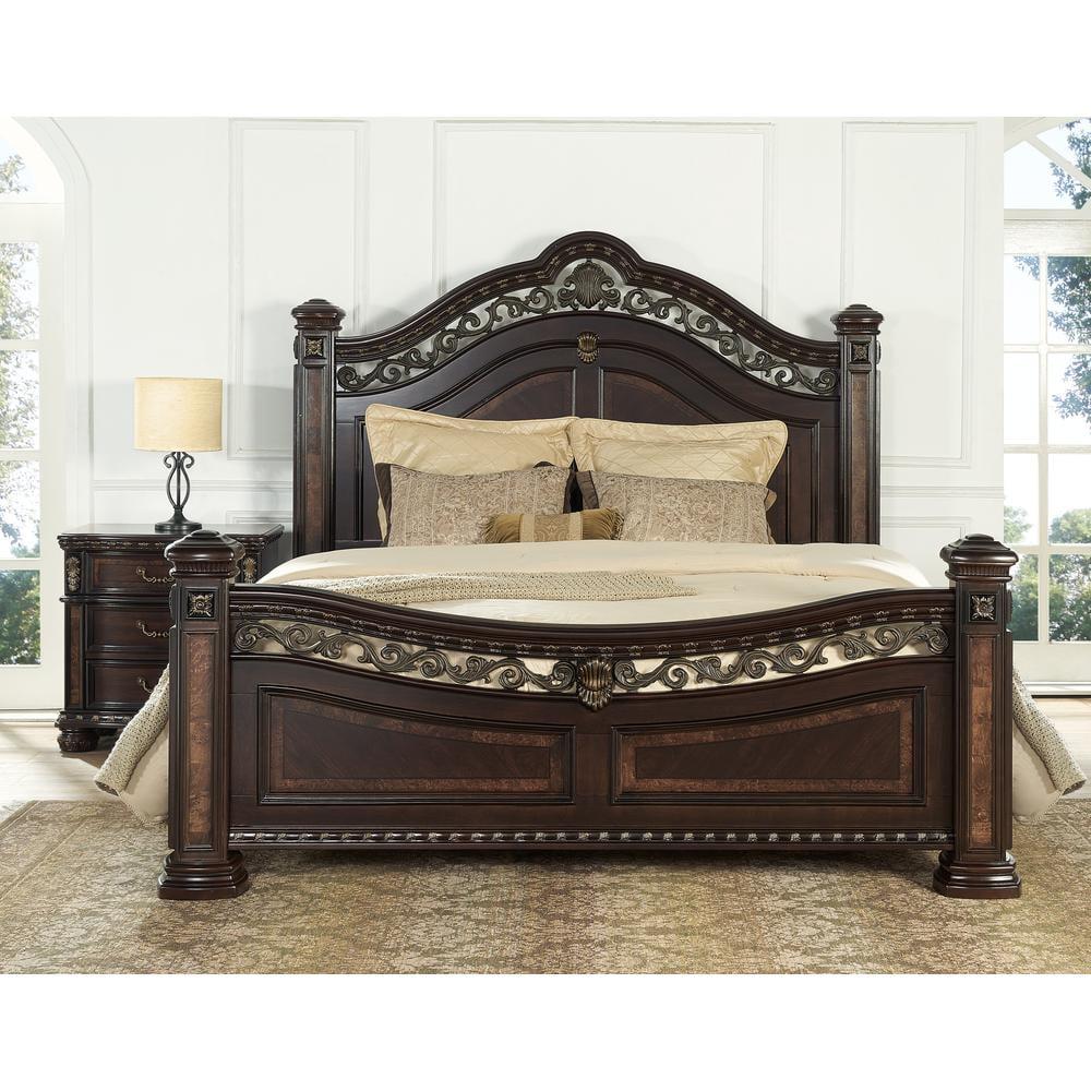 Monte Carlo Cocoa King Poster Bed with Gold Accents