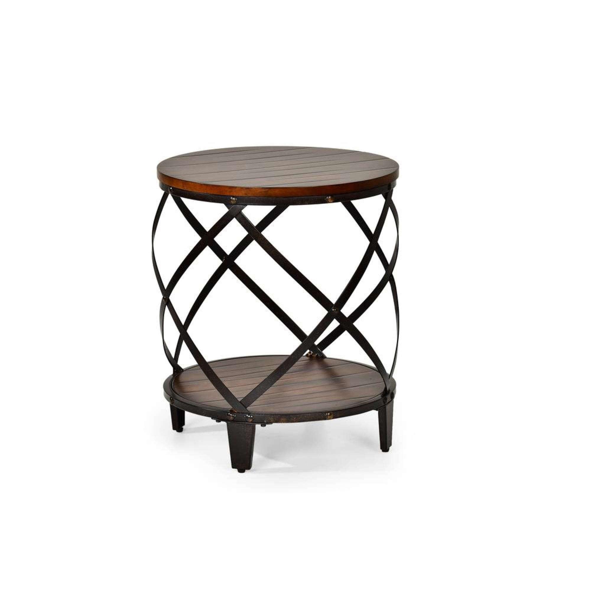 Winston 20" Round Black and Brown Wood End Table