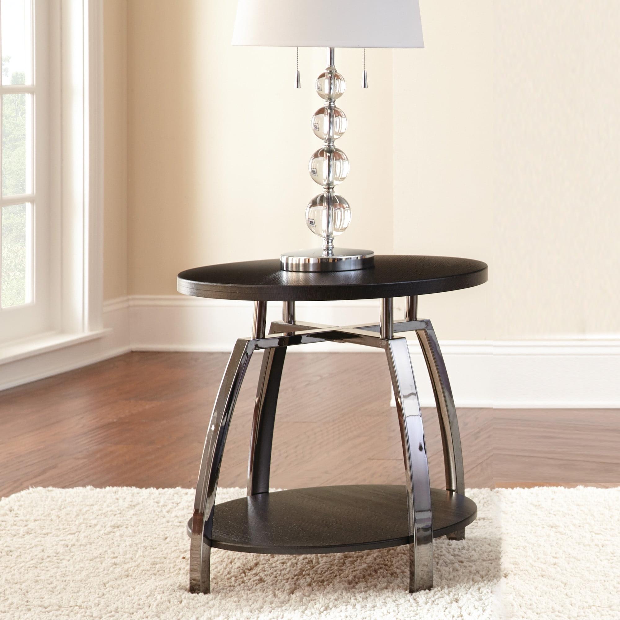 Coham 23" Round Brown Wood and Metal End Table