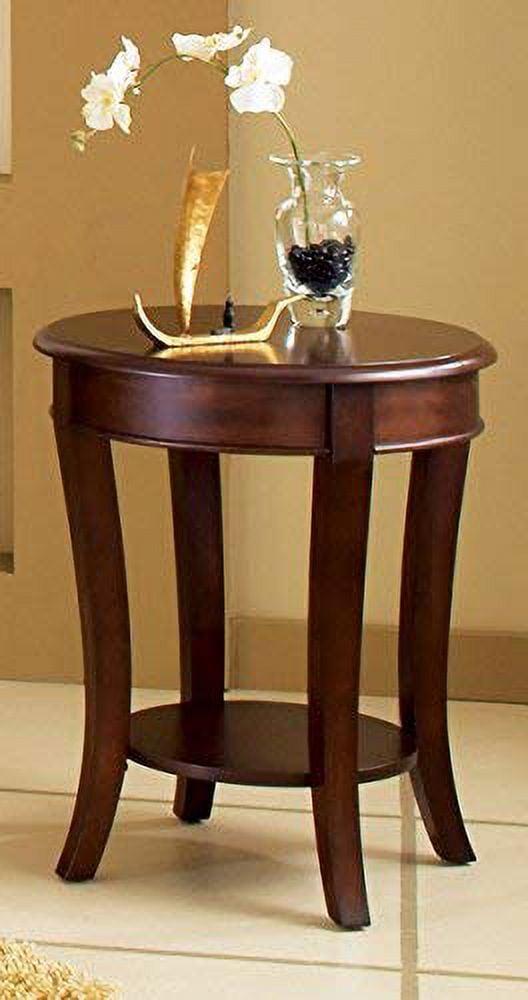 Cherry Brown Round Wood and Metal End Table