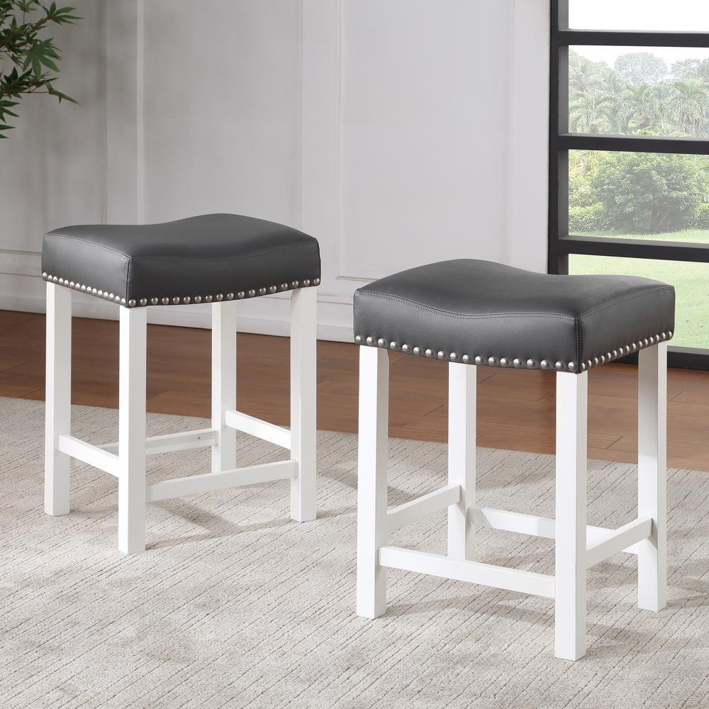 Set of 2 Zermatt Counter Height Barstools Seat White/Black - Steve Silver Co.: Upholstered, Wood Frame, Armless & Backless
