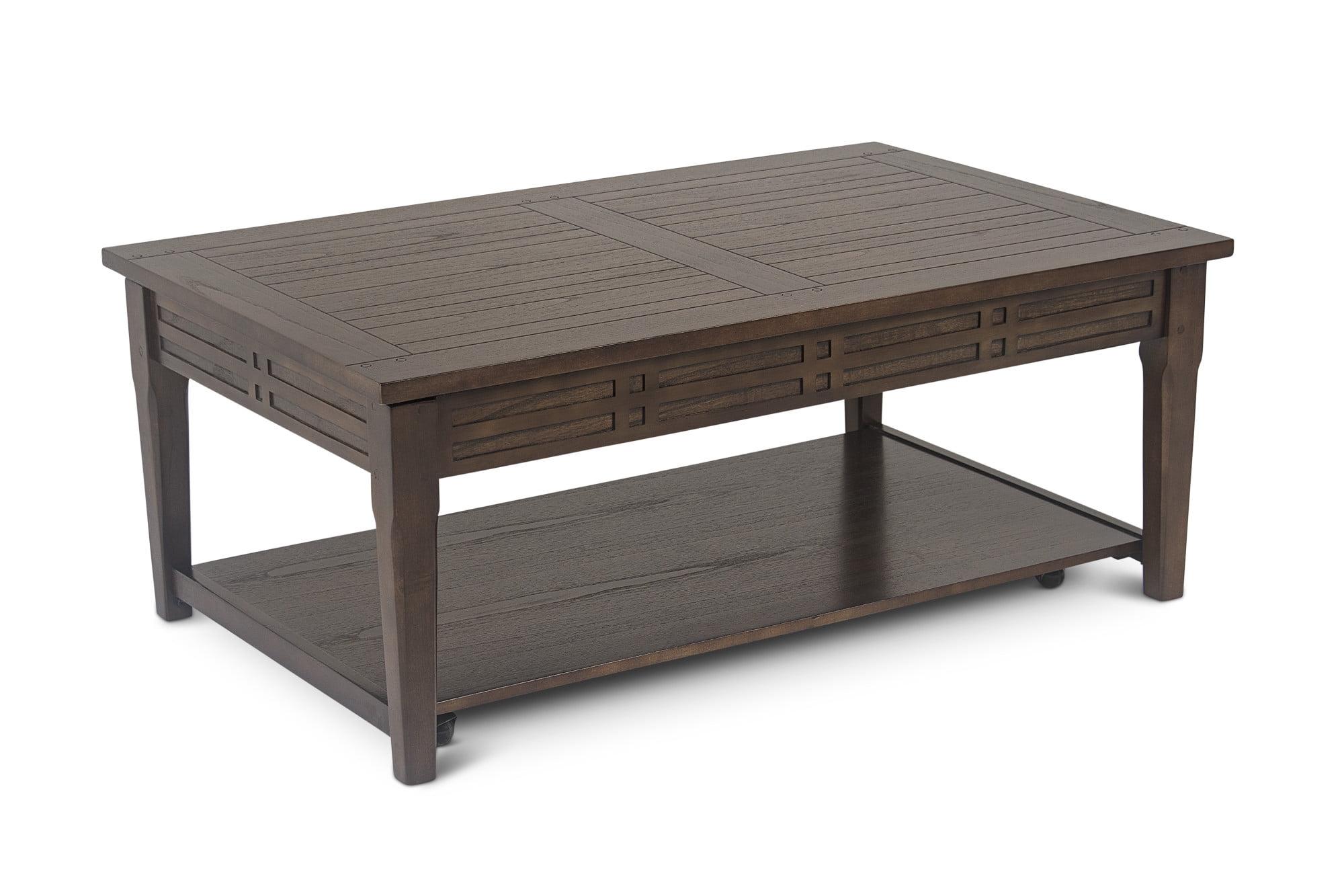 Transitional Walnut Wood Rectangular Lift-Top Coffee Table with Storage