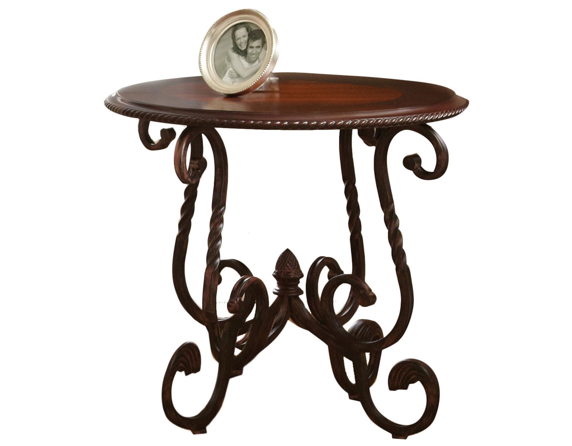 Crowley Round Cherry Wood and Metal End Table