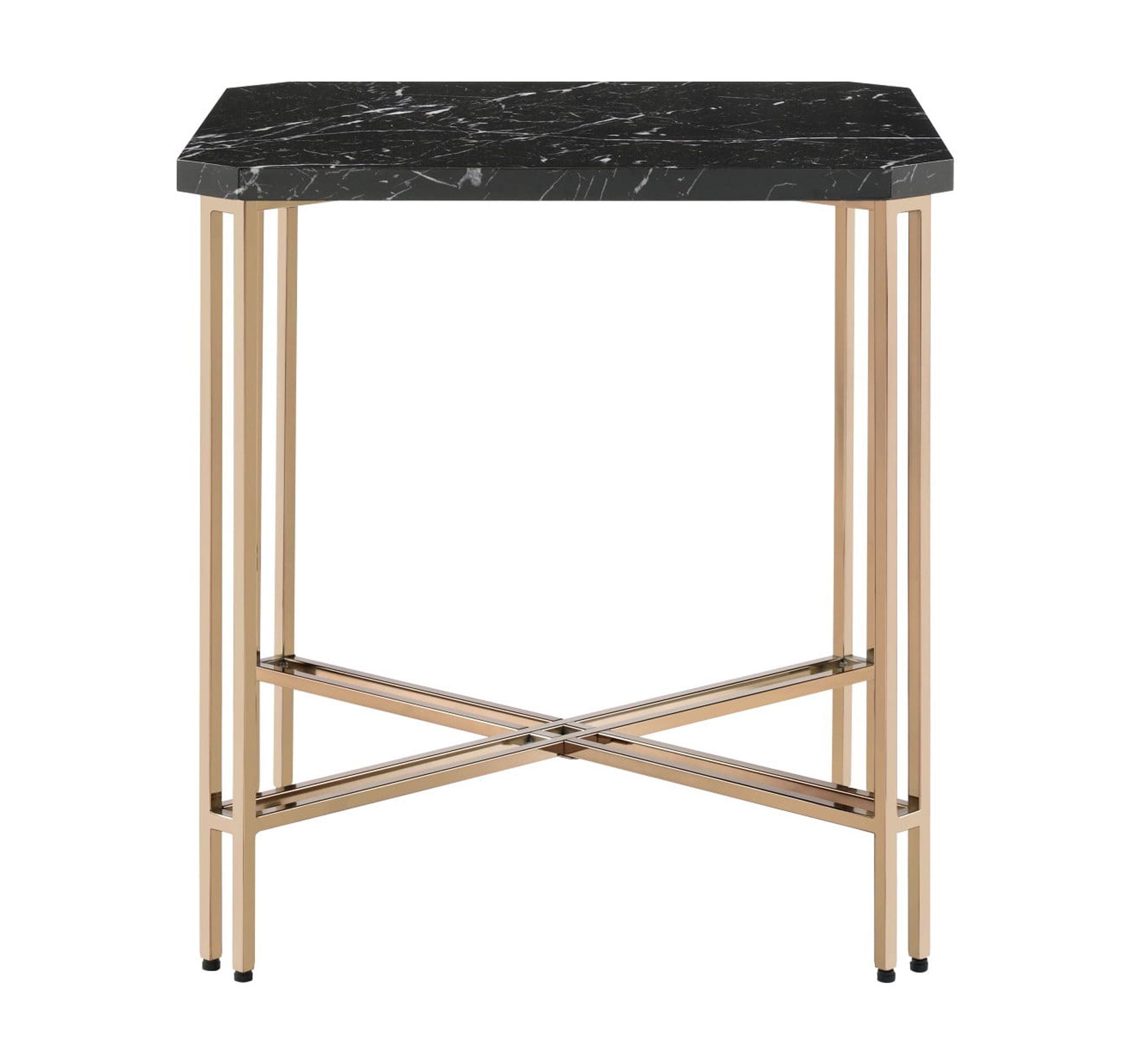 Daxton Faux Marble Square End Table Black/Gold - Steve Silver Co.: Glam Style, Iron Base, 24" Height