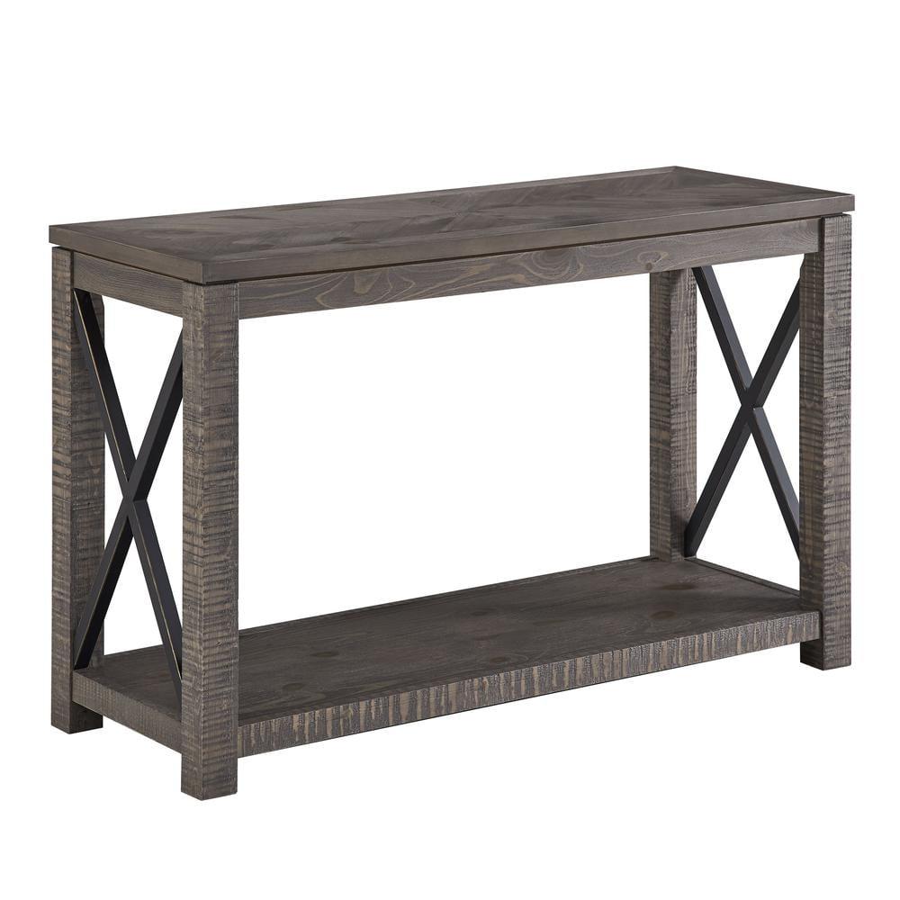 Dexter Sofa Table Distressed Gray - Steve Silver Co.: Rustic Style, Metal X Motif, Bottom Shelf