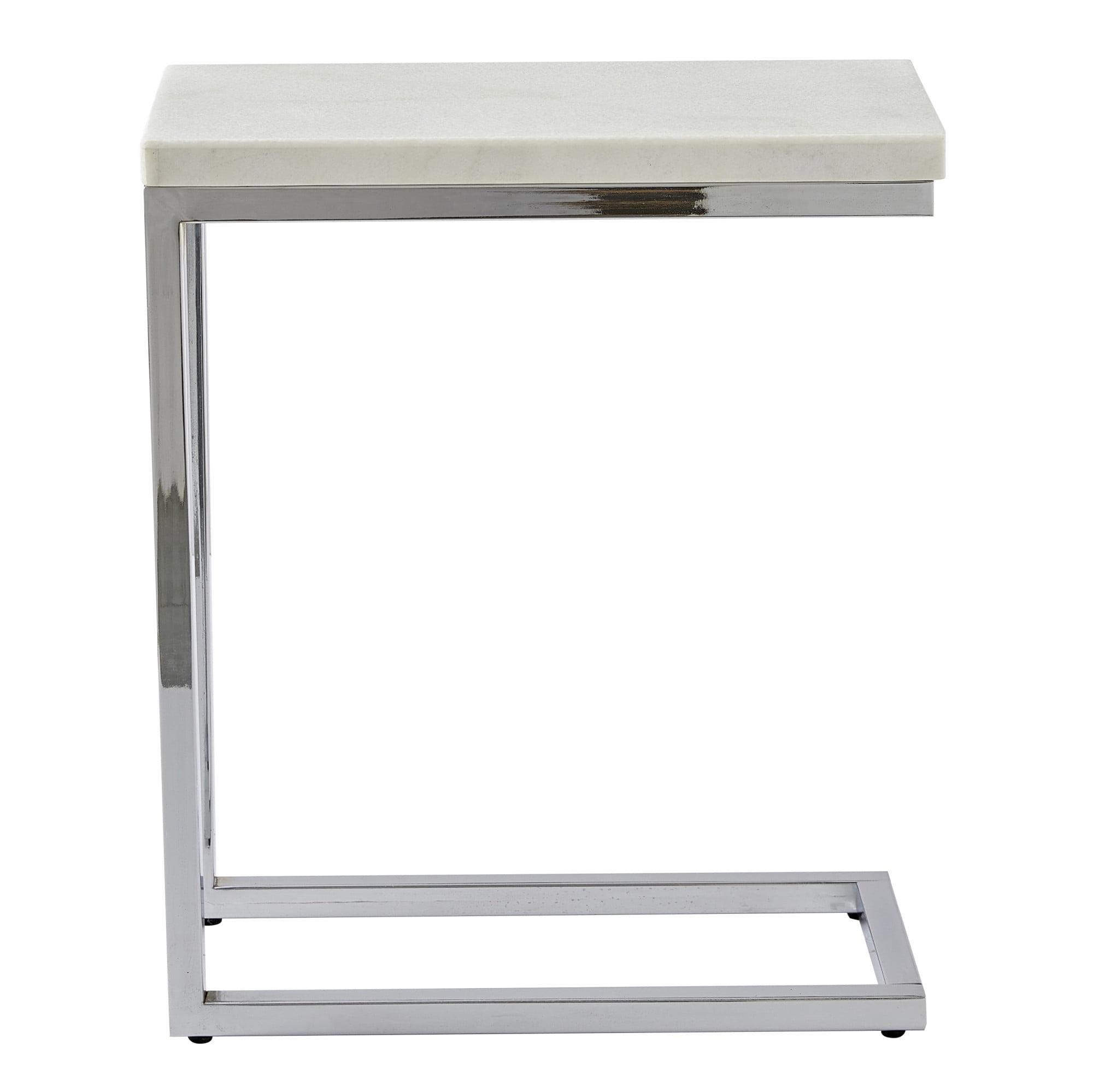 Echo Chairside Table White - Steve Silver Co.: Contemporary Metal Frame, Marble Top, Fixed Shelf, Feet Levelers