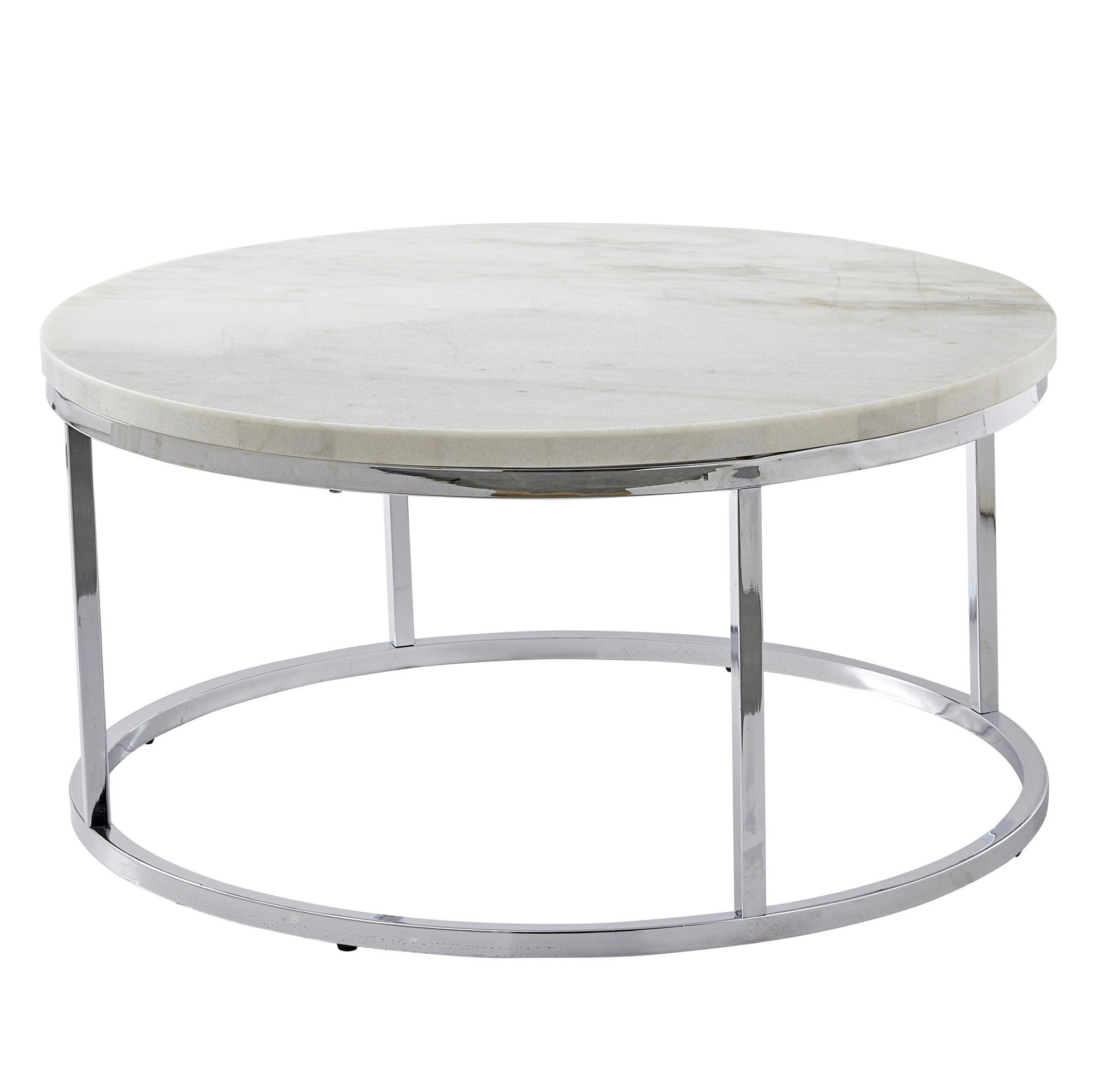 Echo Round Cocktail Table White - Steve Silver Co.: Chrome Base, 36" Modern Design