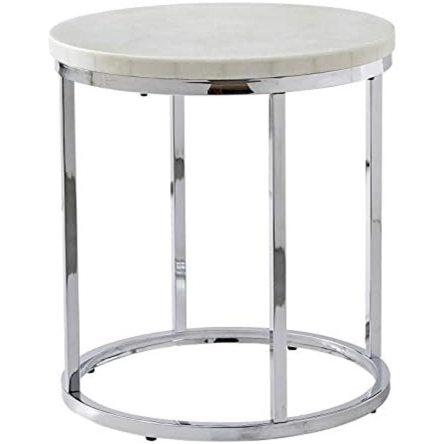 Echo 22" White Marble and Chrome Round End Table