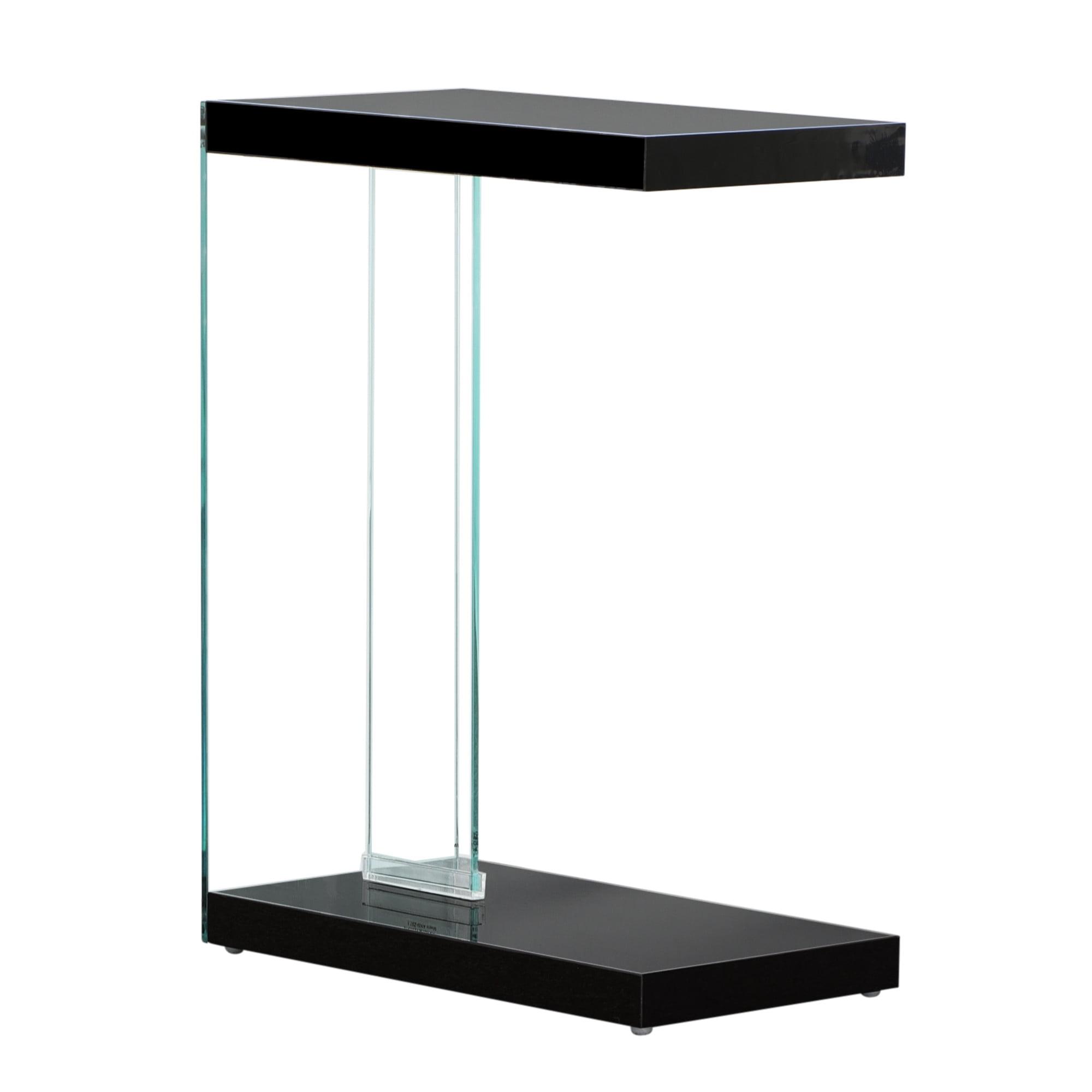 Elaina Black Glass and Wood Rectangular End Table