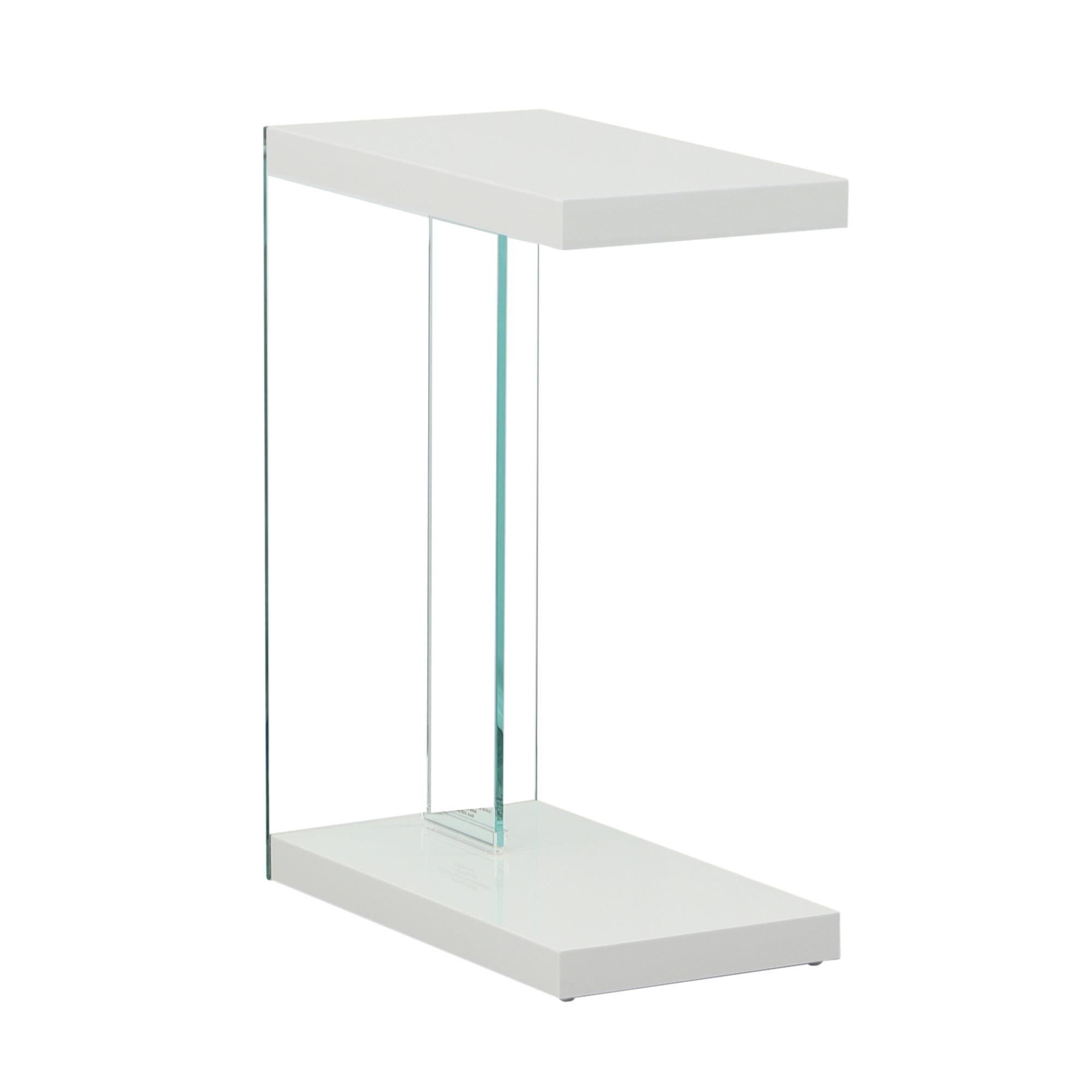 Elaina White Glass and Wood Rectangular End Table