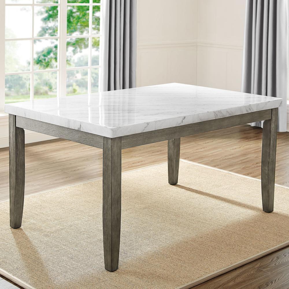 Emily White Marble Top Rectangular Dining Table with Gray Wood Legs