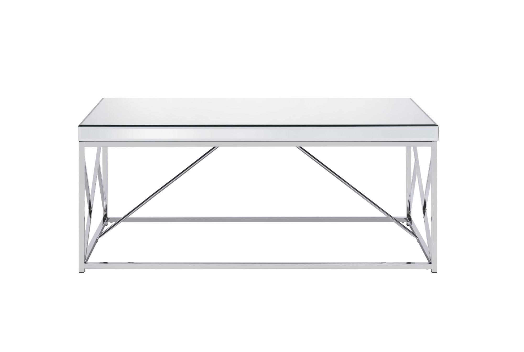 Evelyn Mirror Top Cocktail Table Chrome - Steve Silver Co.: Geometric Iron Base, Rectangle Shape