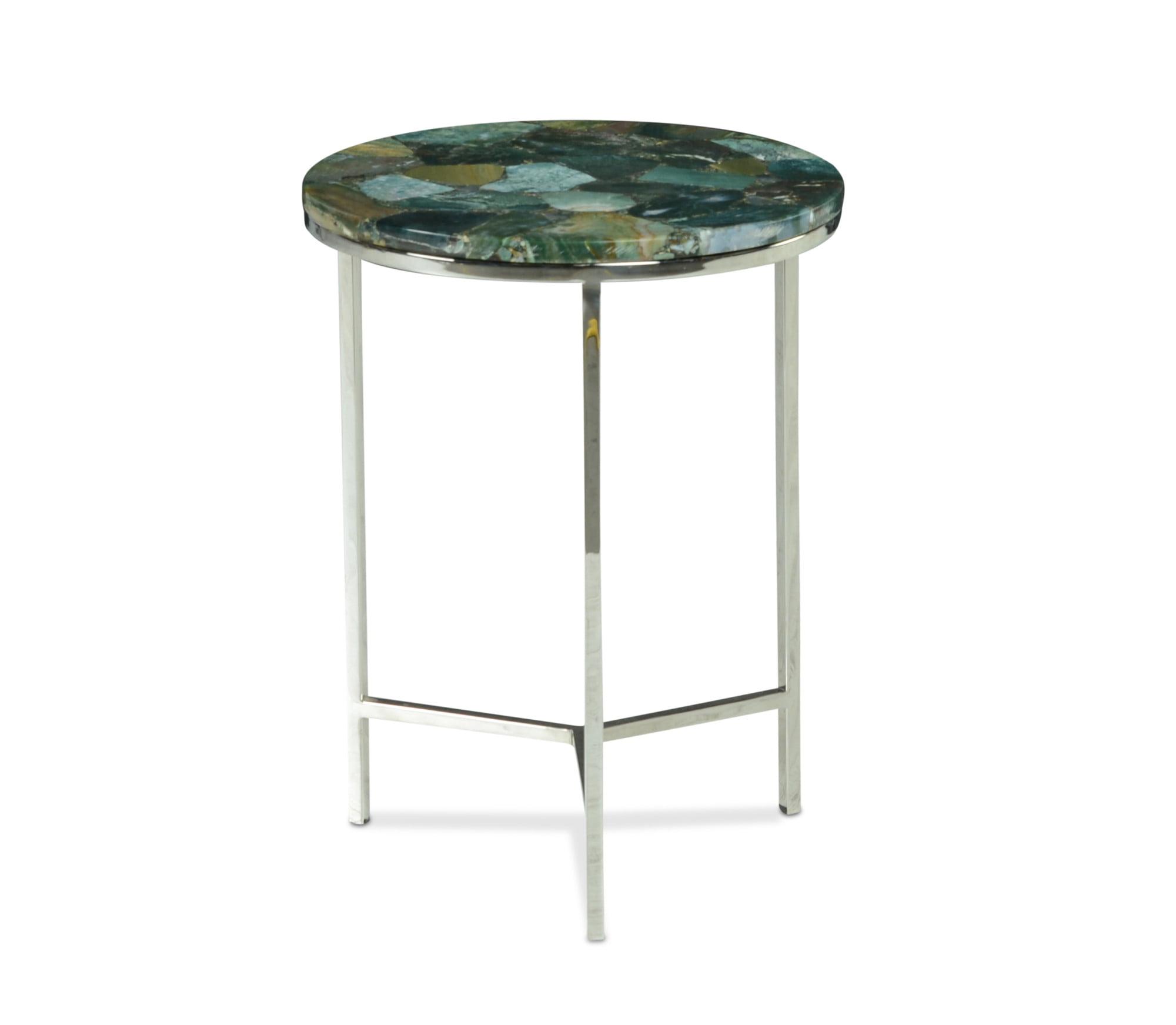 Foster Agate Top Round Chairside Table Emerald Green - Steve Silver Co.: Chrome Base, Spa-Toned Stone, Modern Luxury