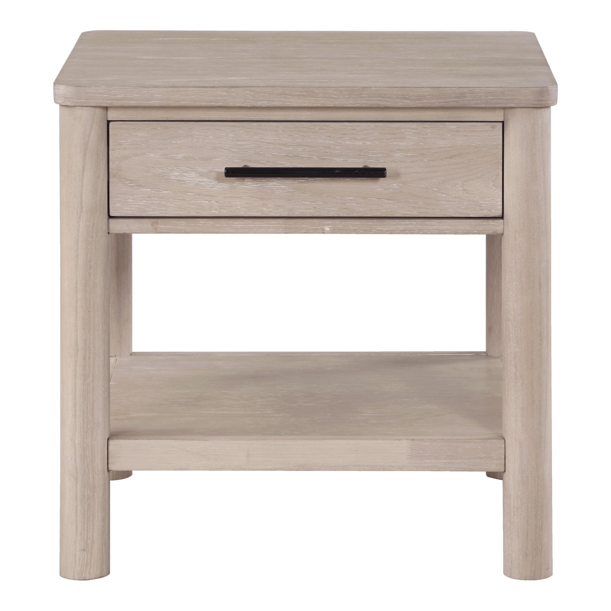 Washed Oak 24" Square End Table with Drawer and Shelf