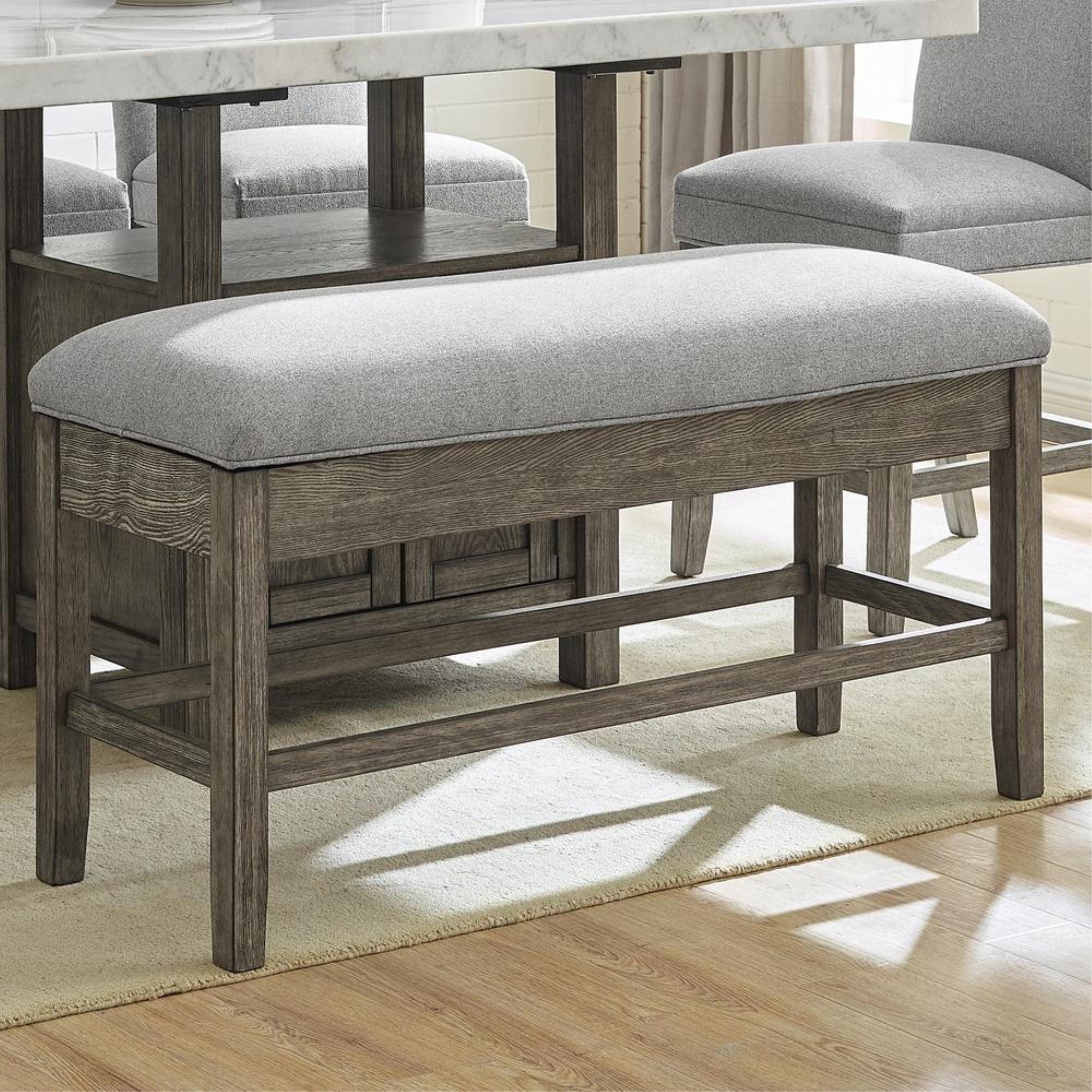 Gray Driftwood Storage Counter Bench with Ash Veneer