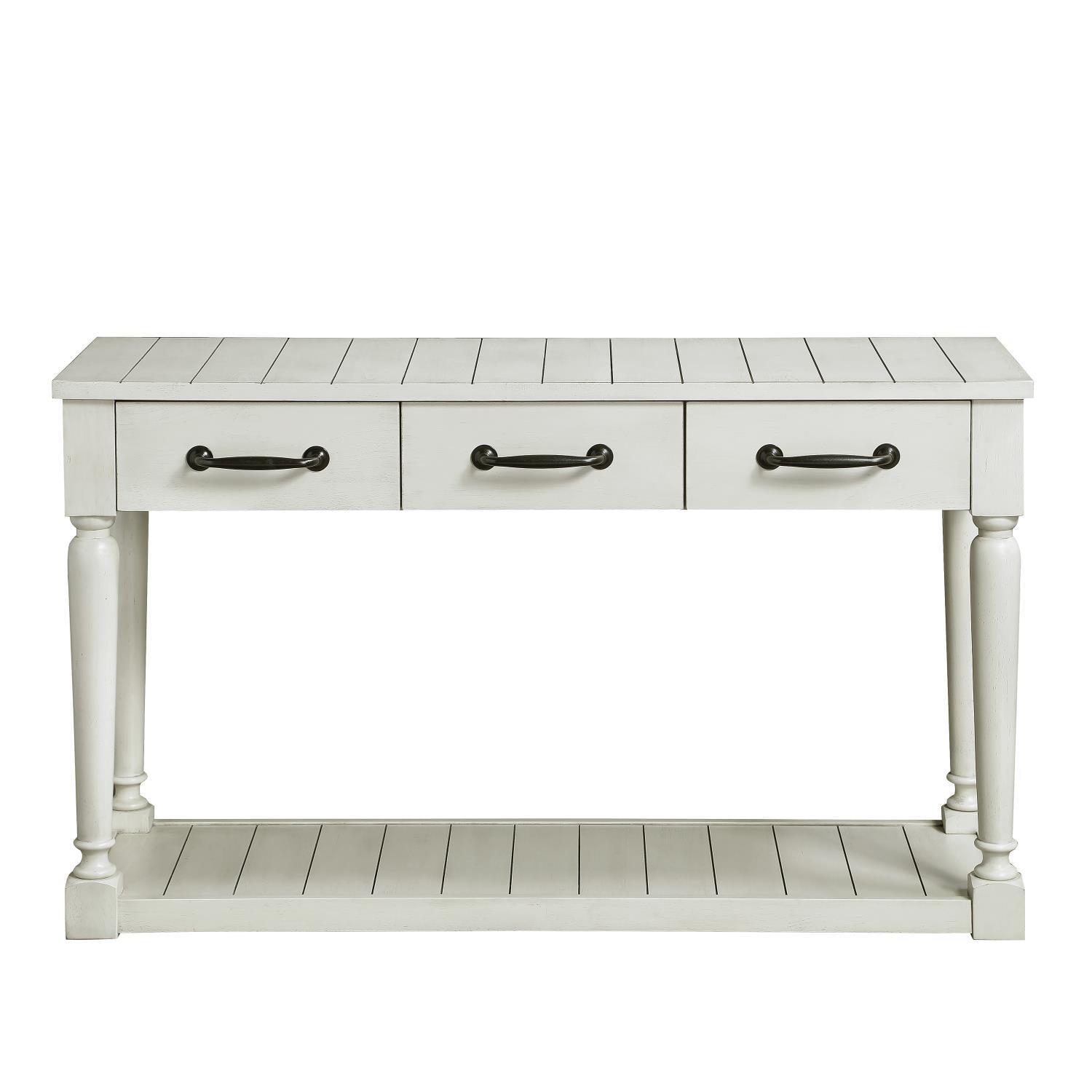 Hemingway Transitional Alabaster White Rectangular Sofa Table with Storage