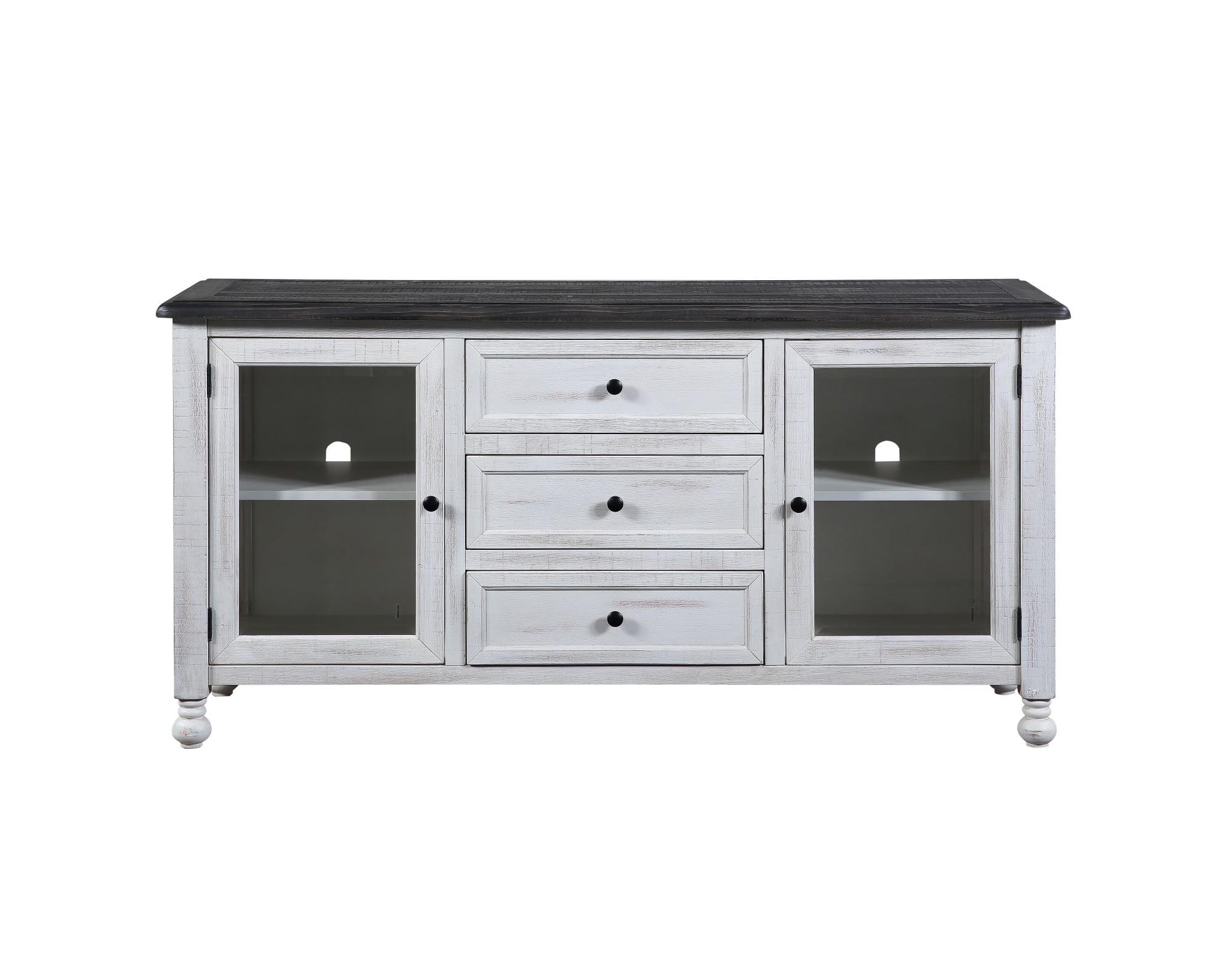 Heston 69'' Rustic White and Cedar Farmhouse Sideboard with Glass Doors