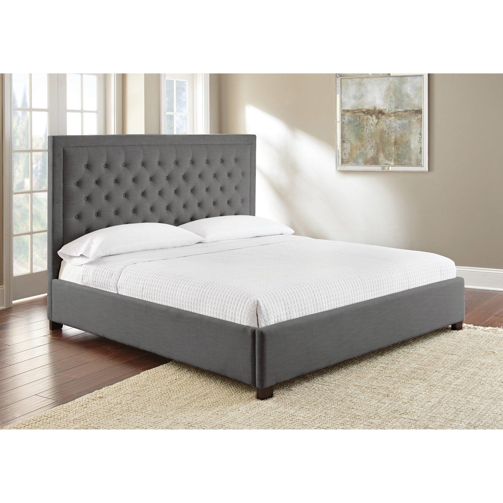 Transitional Gray King Upholstered Bed with Nailhead Trim