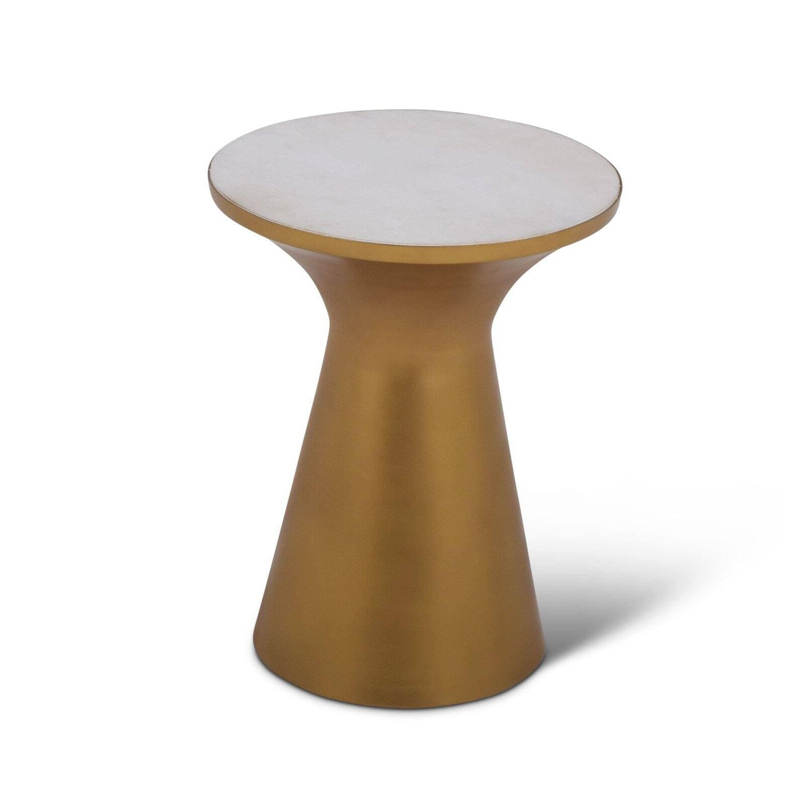 Jaipur 16" Round Gold Metal and Marble End Table