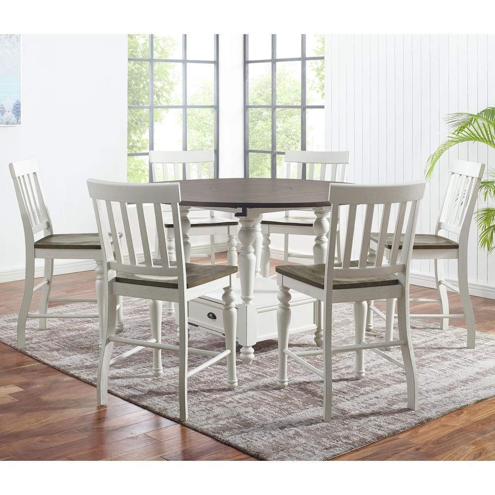 Ivory and Dark Oak 7-Piece Counter Height Dining Set