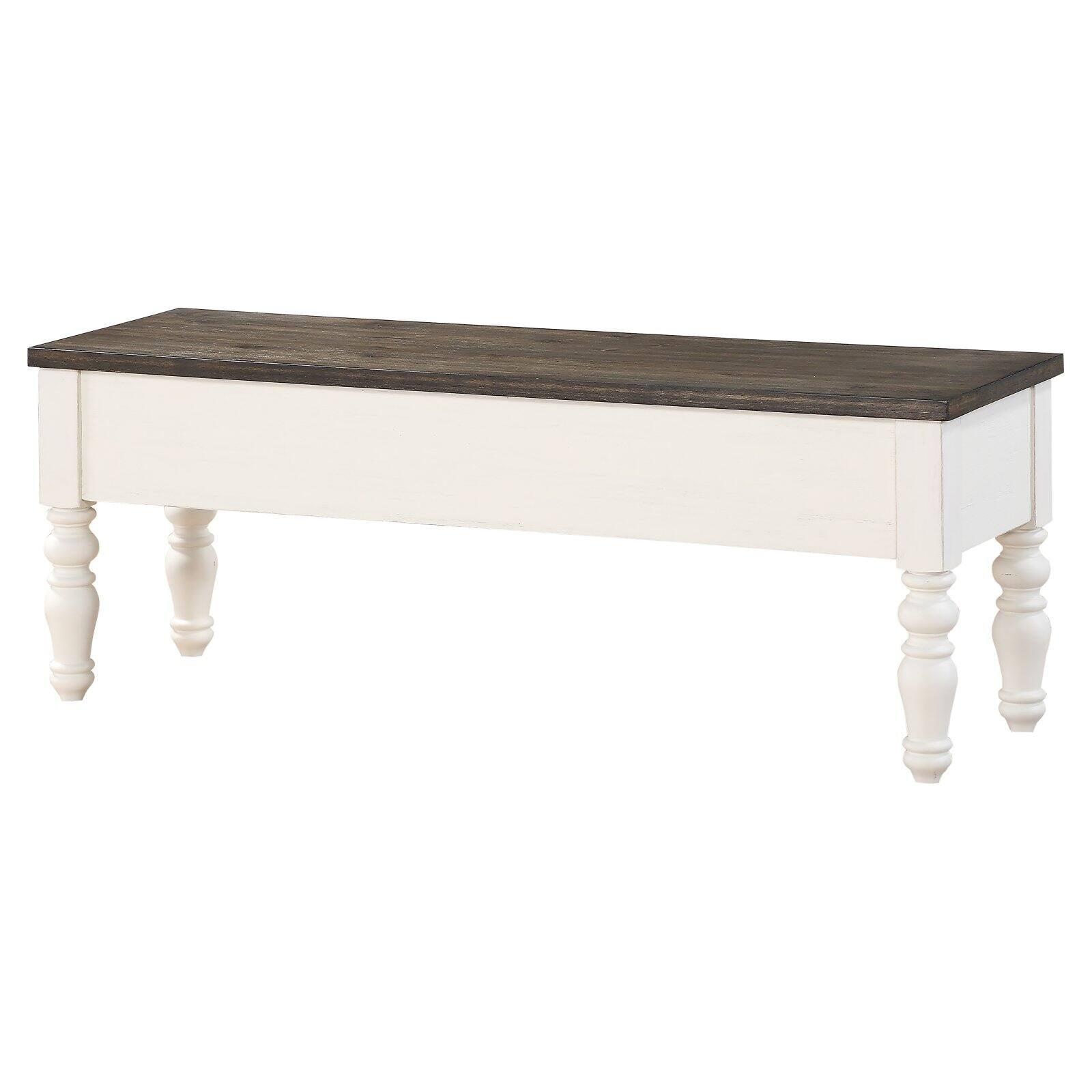 Transitional Ivory and Dark Oak Storage Bench with Turned Legs