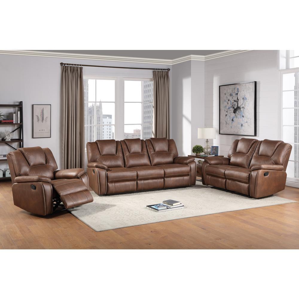 Katrine Chestnut Brown Faux-Leather Reclining Sofa Set