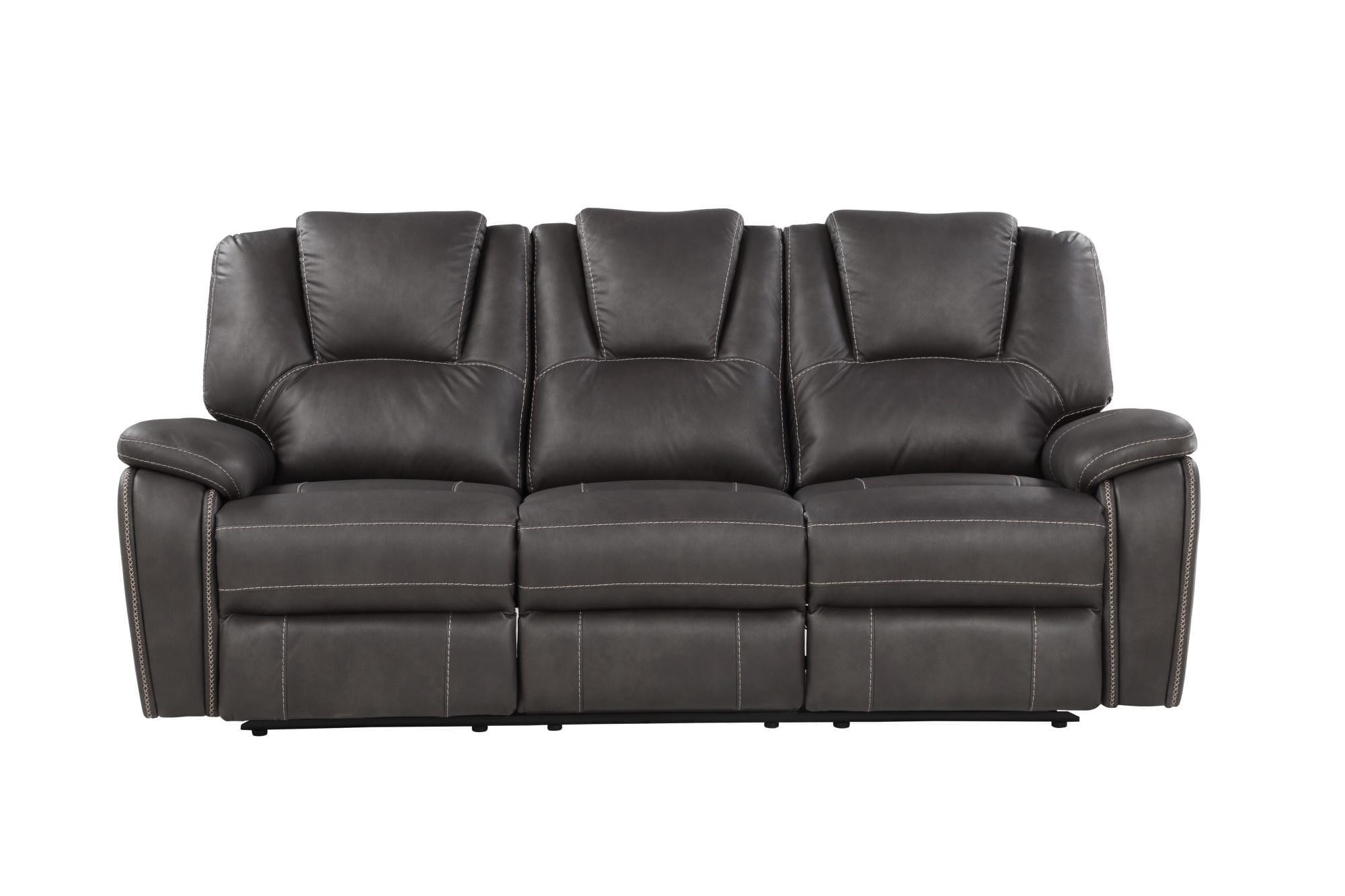 Charcoal Faux Leather Reclining Sofa with Pillow-top Arms