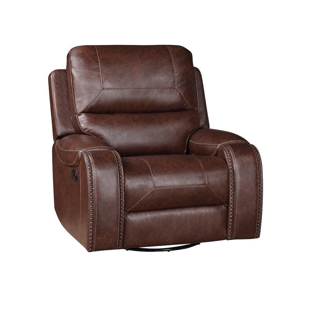 Keily Brown Faux Leather Swivel Recliner with Nailhead Trim