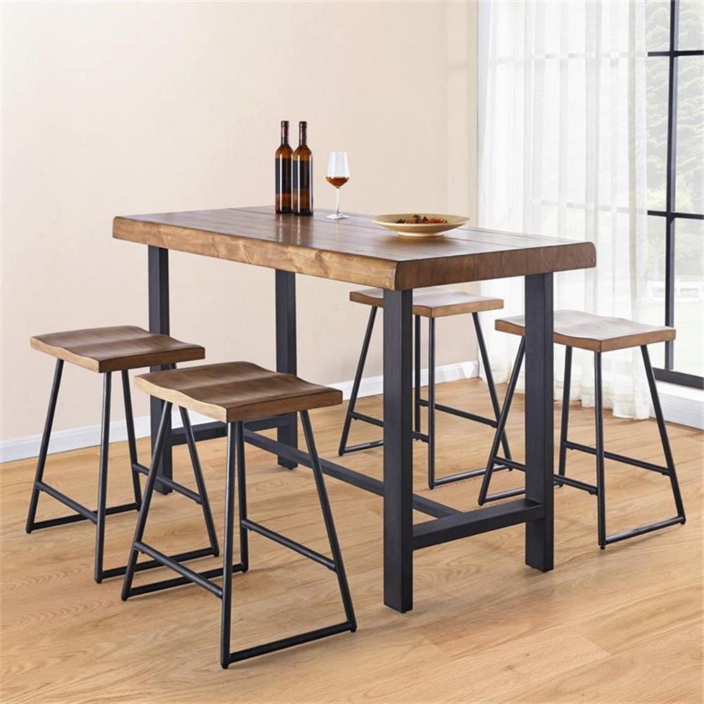 5pc Landon Counter Height Dining Set Golden Brown - Steve Silver Co.: Modern Metal Frame, 4 Stools, No Extension