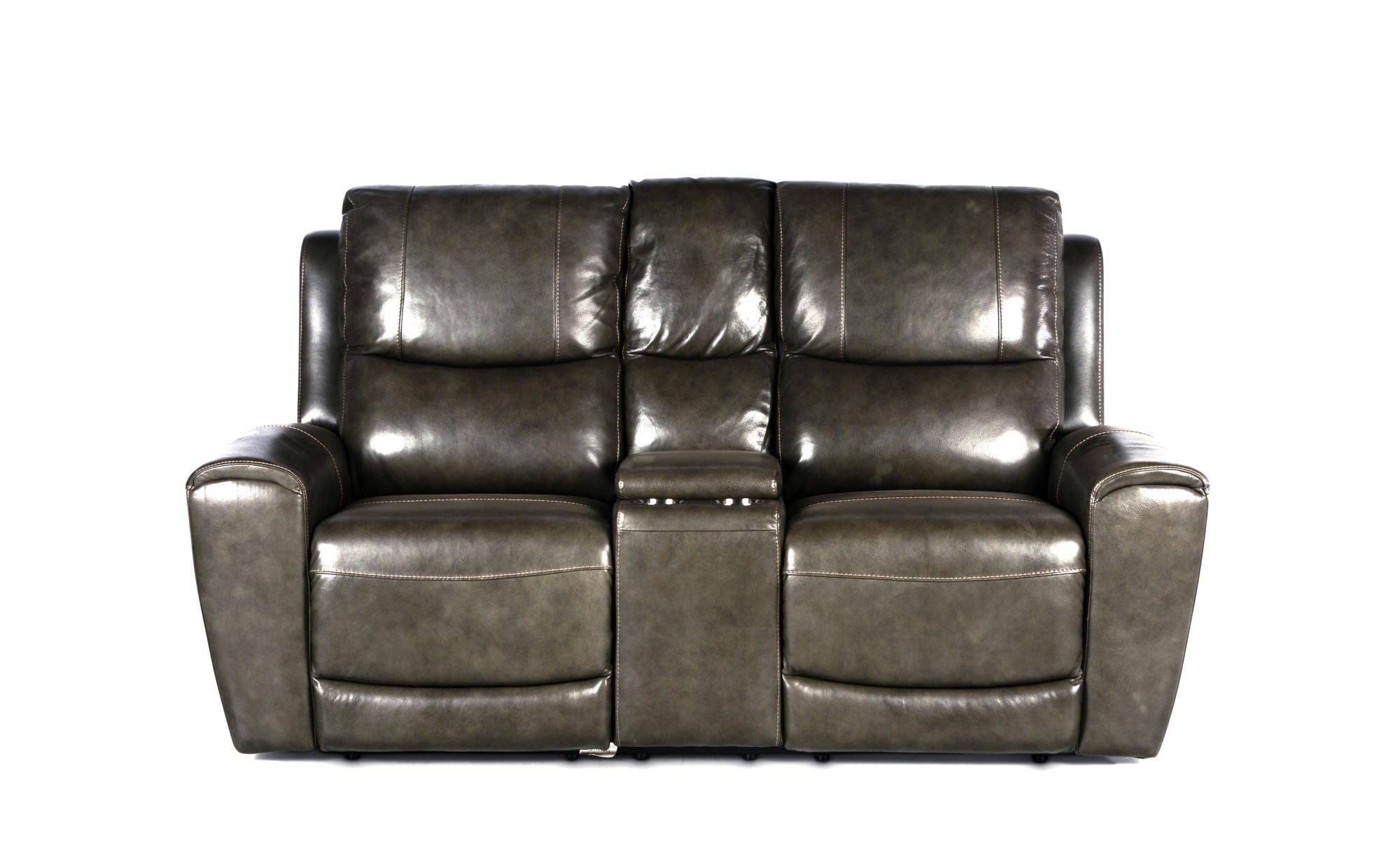 Gray Faux Leather Reclining Loveseat with Storage and Cup Holders