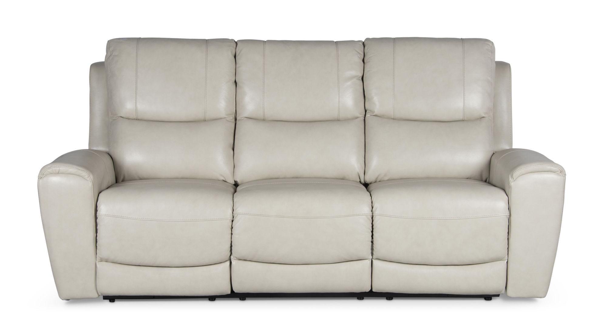 Ivory Faux Leather Reclining Sofa with Cup Holder and Wood Frame