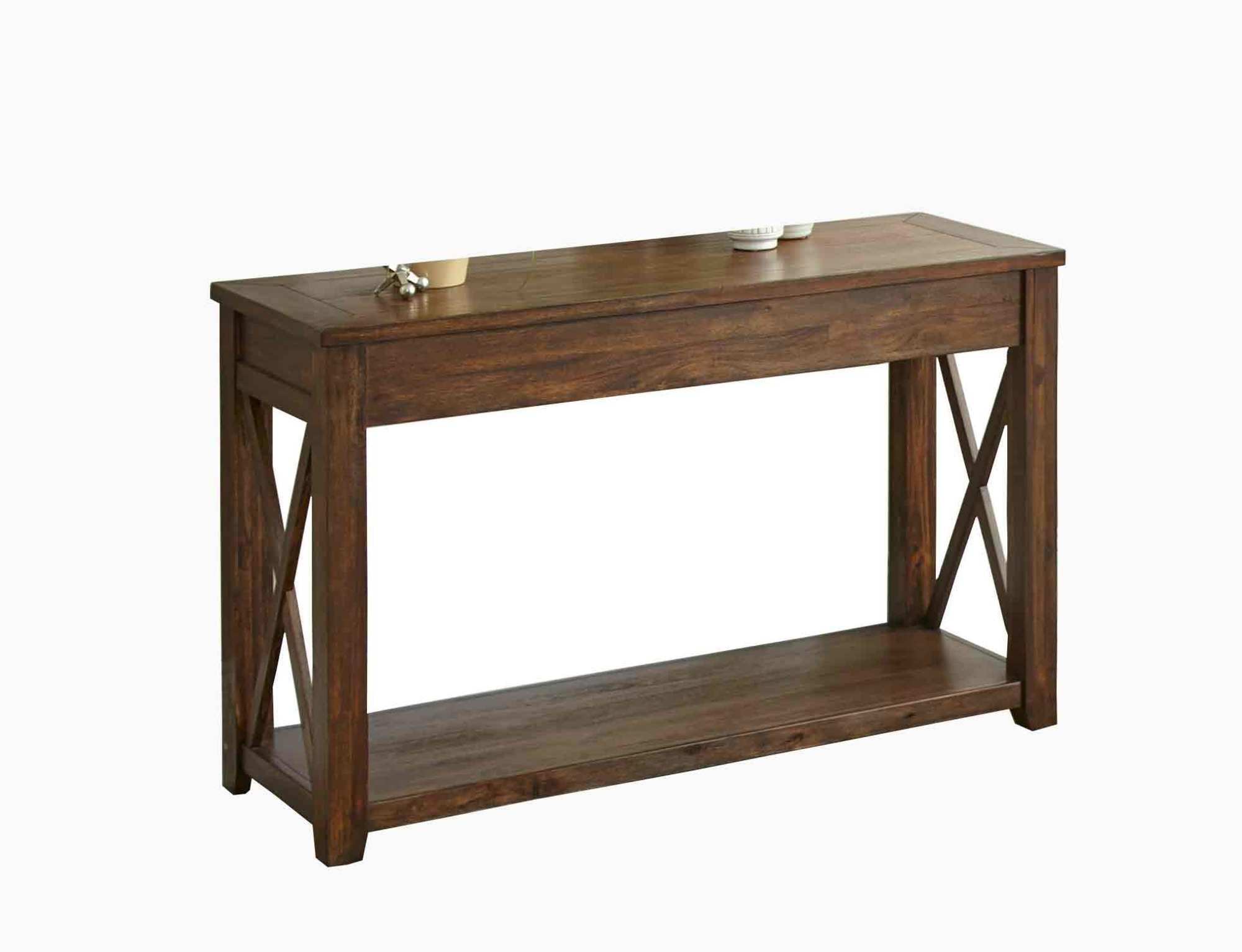 Lenka 48" Mocha Oak Wood Console Table with Storage Shelf