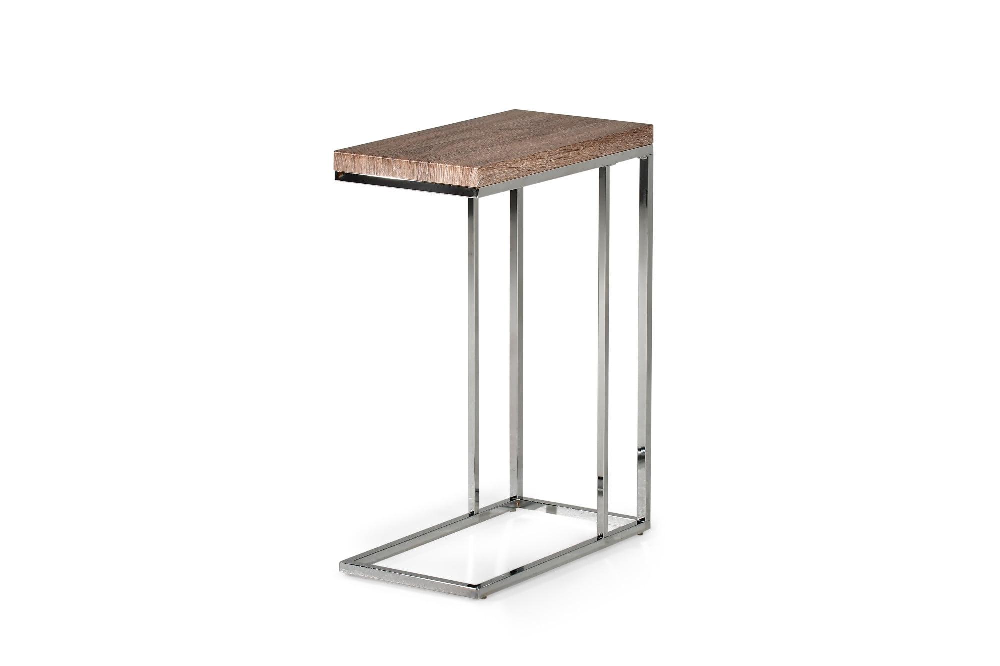 Lucia Rectangular Chrome and Wood Chairside End Table