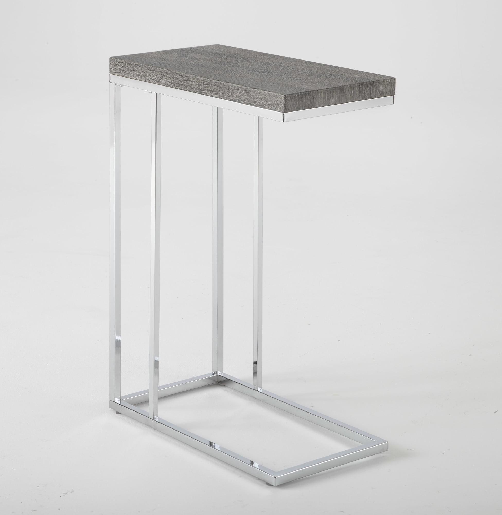 Contemporary Chrome and Wood 10" Chair Side Table in Gray/Brown