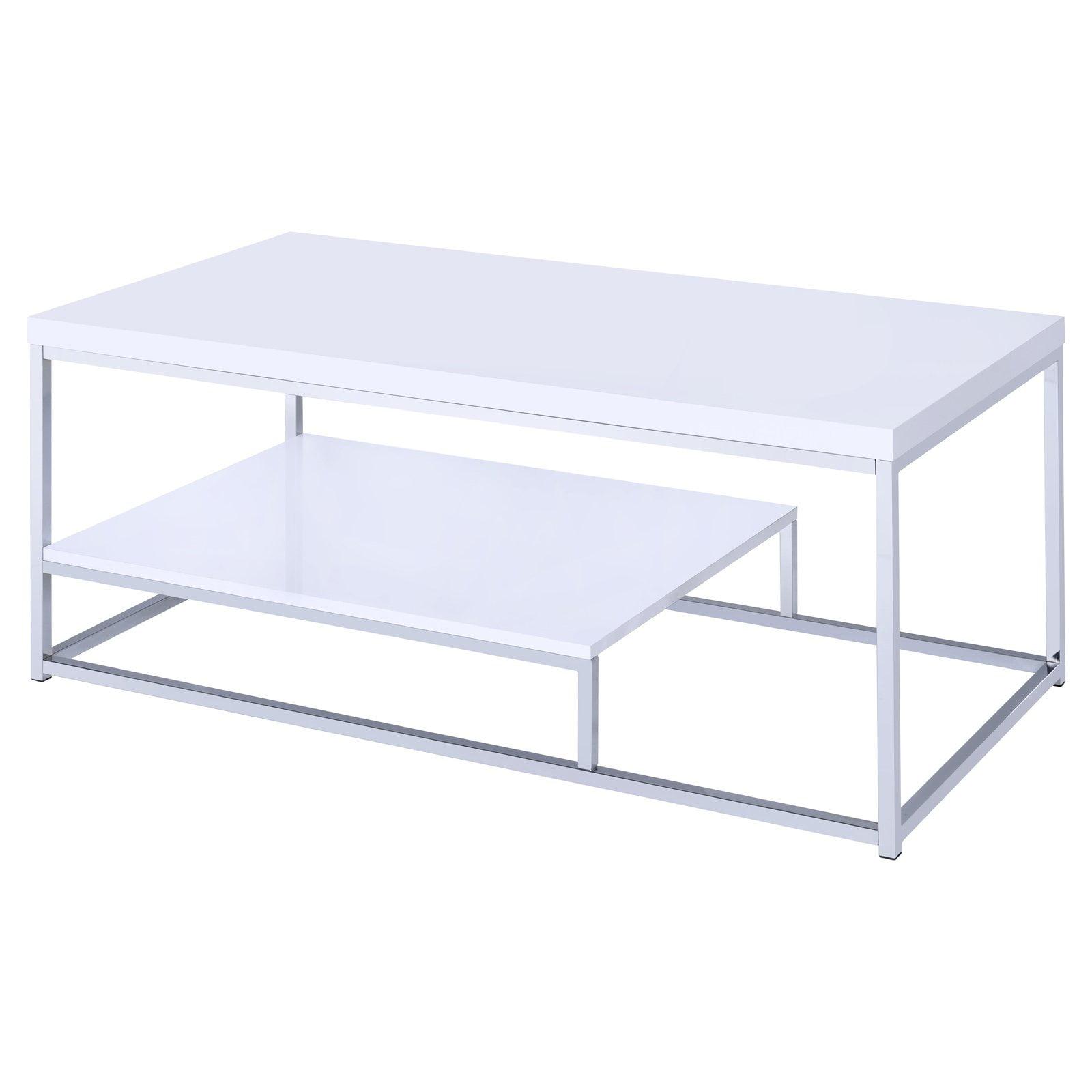 Lucia 52'' White and Chrome Rectangular Metal Coffee Table