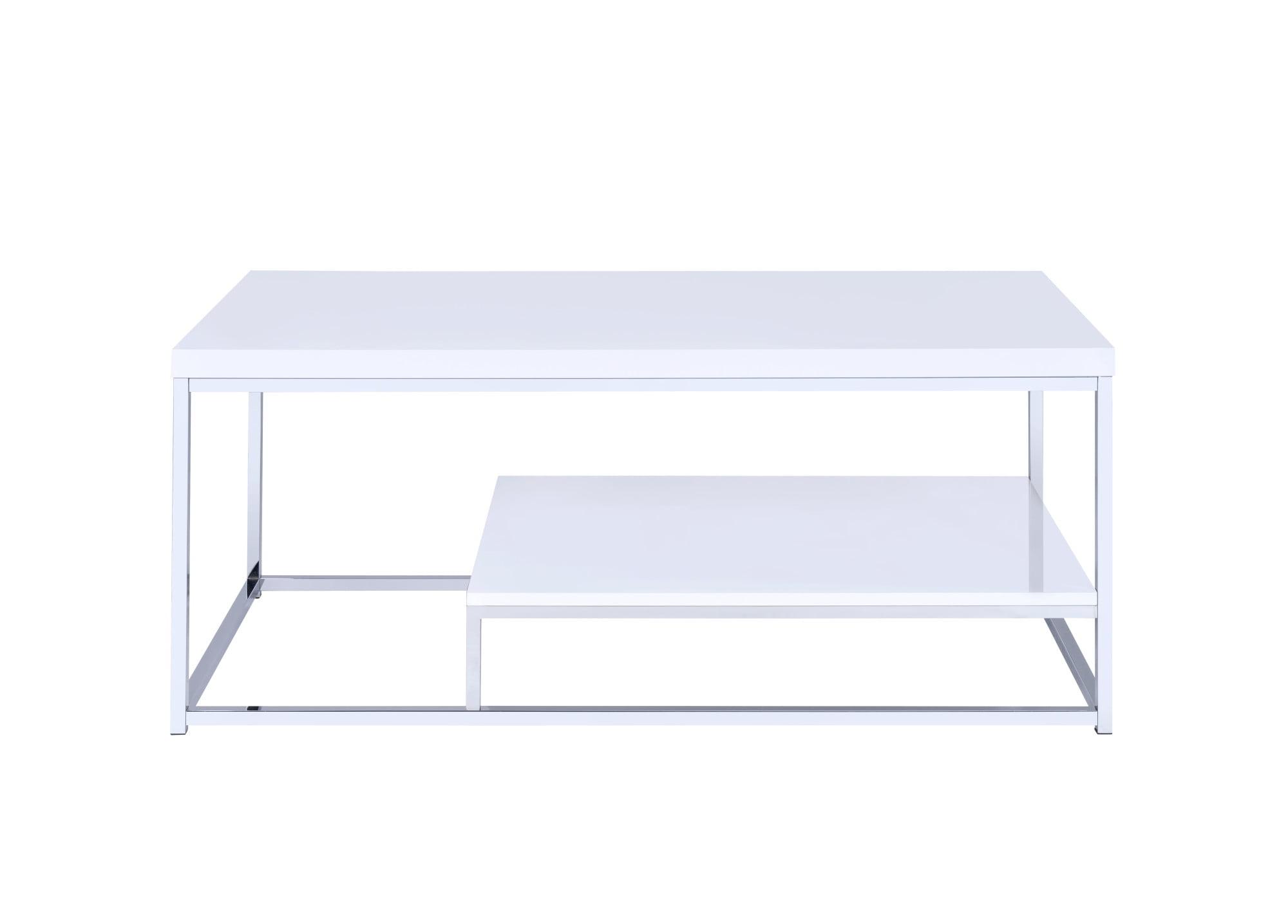 Modern Lucia Cocktail Table White - Steve Silver: Durable, Chrome Frame, Fixed Shelf