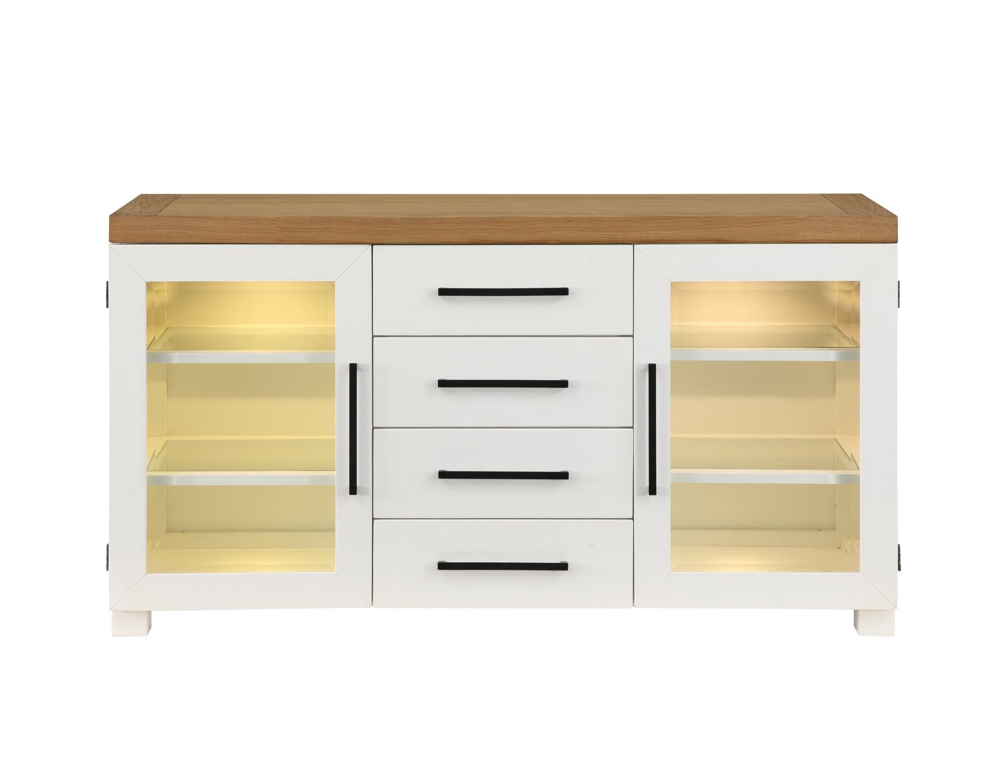 Magnolia Two-Tone White and Oak Farmhouse Sideboard with LED Light