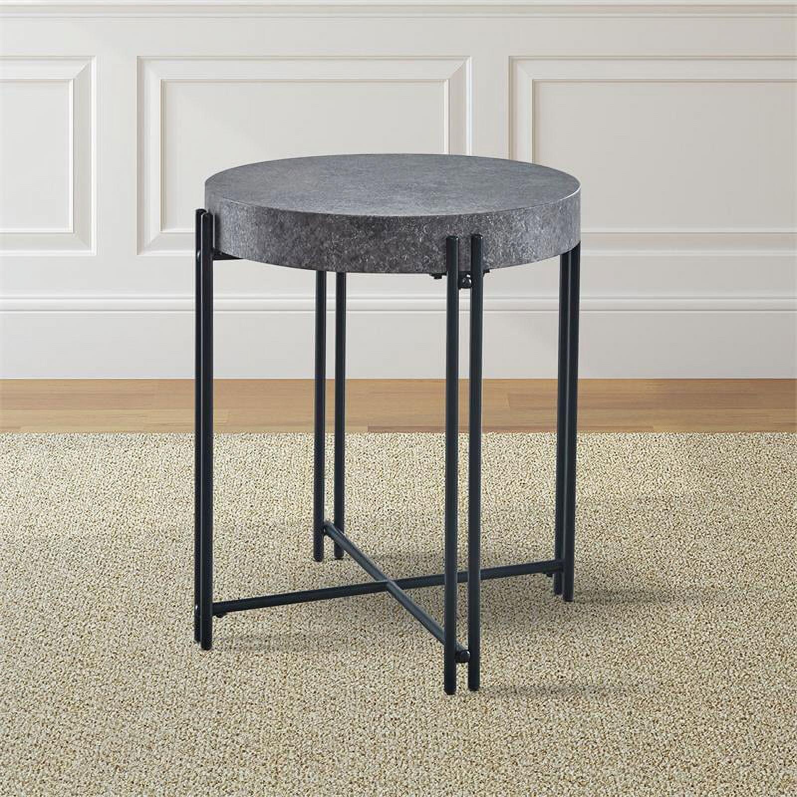 Transitional 22" Round Stone Top Black Metal Base End Table