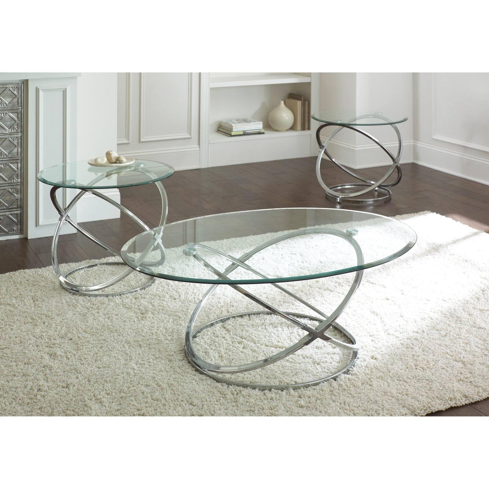 Ecliptic Chrome-Finished Oval Glass Coffee Table