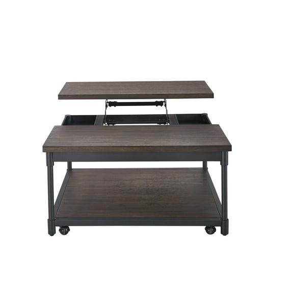 Prescott Lift Top Square Cocktail Table Dark Brown - Steve Silver Co.: Rustic Style, Metal Frame, Wood Veneer Top