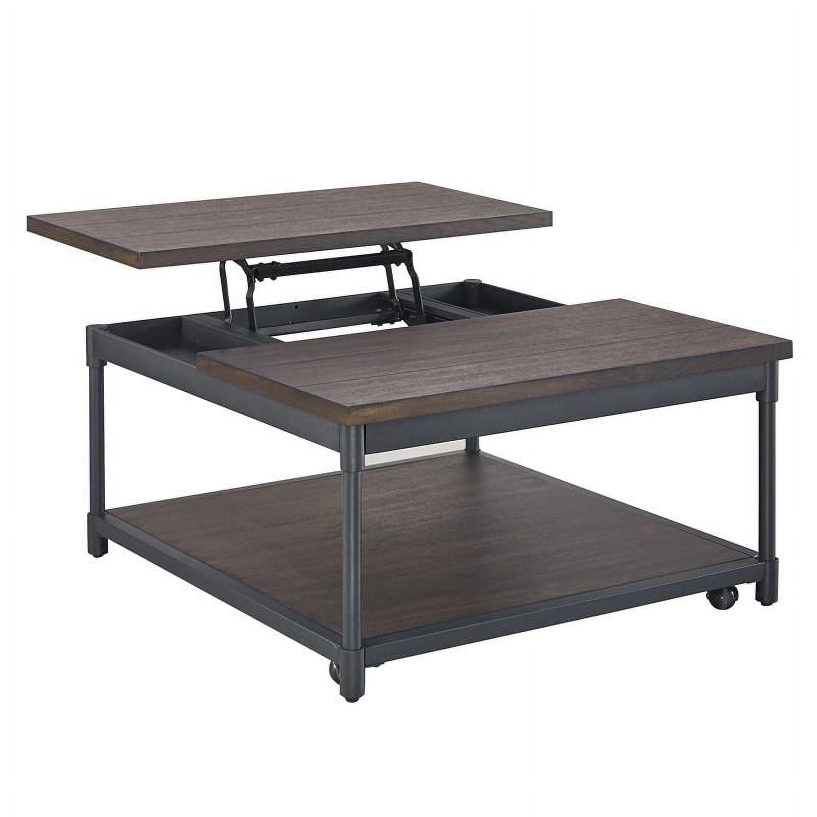 Transitional Prescott 36" Square Lift-Top Cocktail Table in Brown and Black