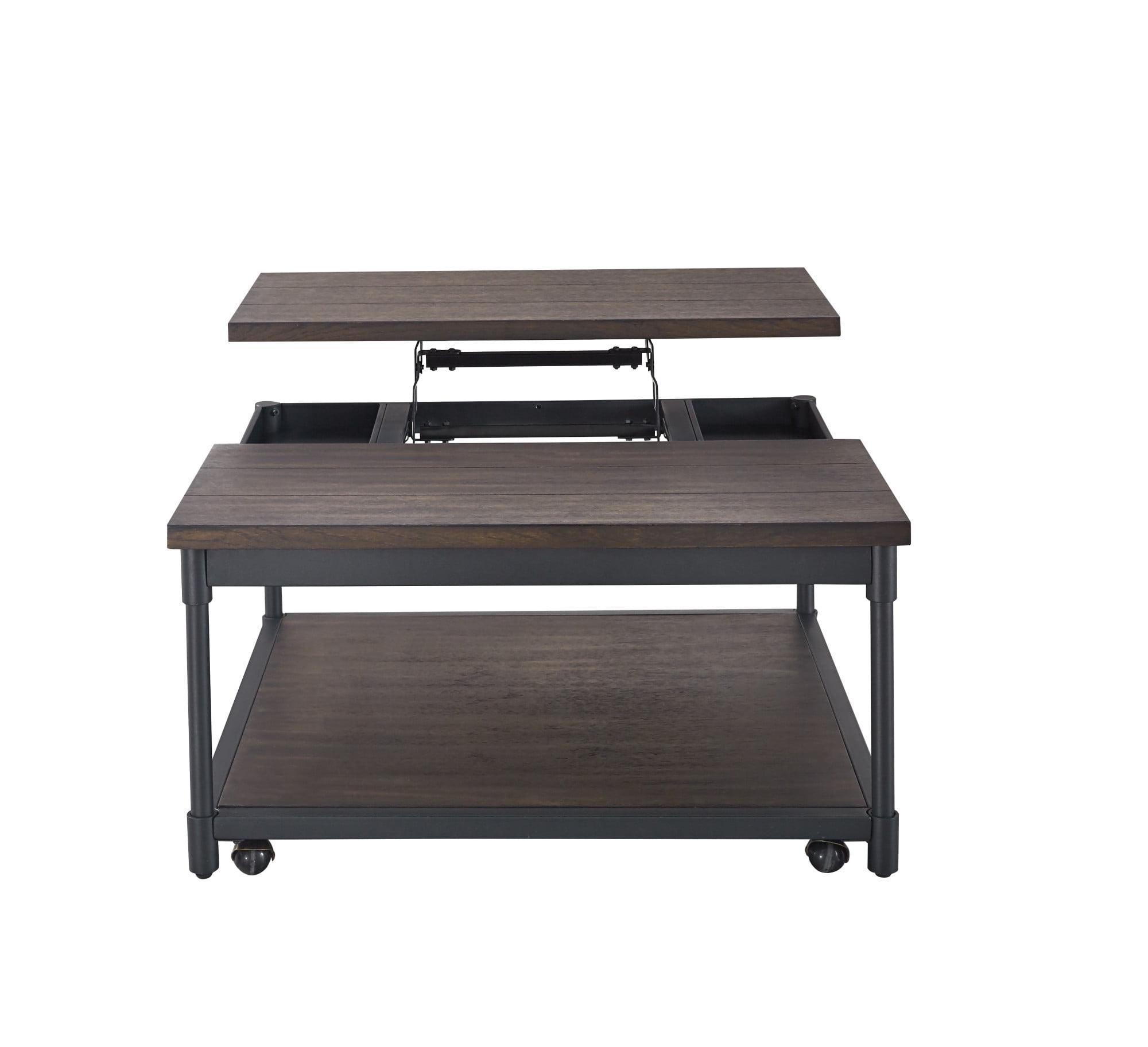 Steve Silver Prescott Smokey Oak and Black Metal Lift-Top Square Cocktail Table