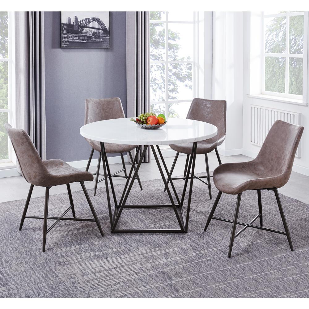 Ramona 5-Piece White Marble Top Dining Set with Faux Leather Chairs