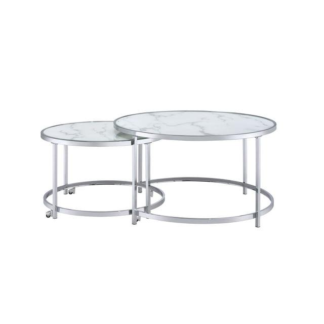 Rayne Nesting Cocktail Table White - Steve Silver Co.: Chrome Frame, Faux Marble Top, 2-Piece Set