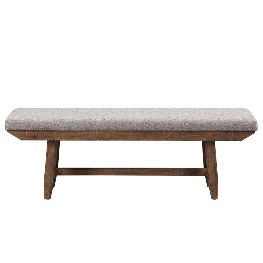 Rustic Ranch 60" Beige Upholstered Bench with Stretchers